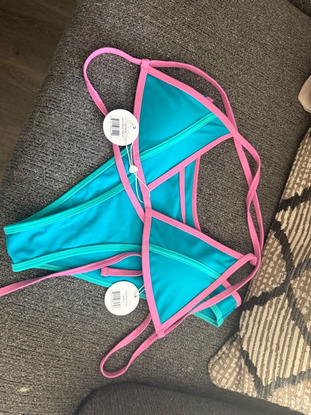 93 Play Street Retro Wave Bikini Set Pink & Teal Medium NWT